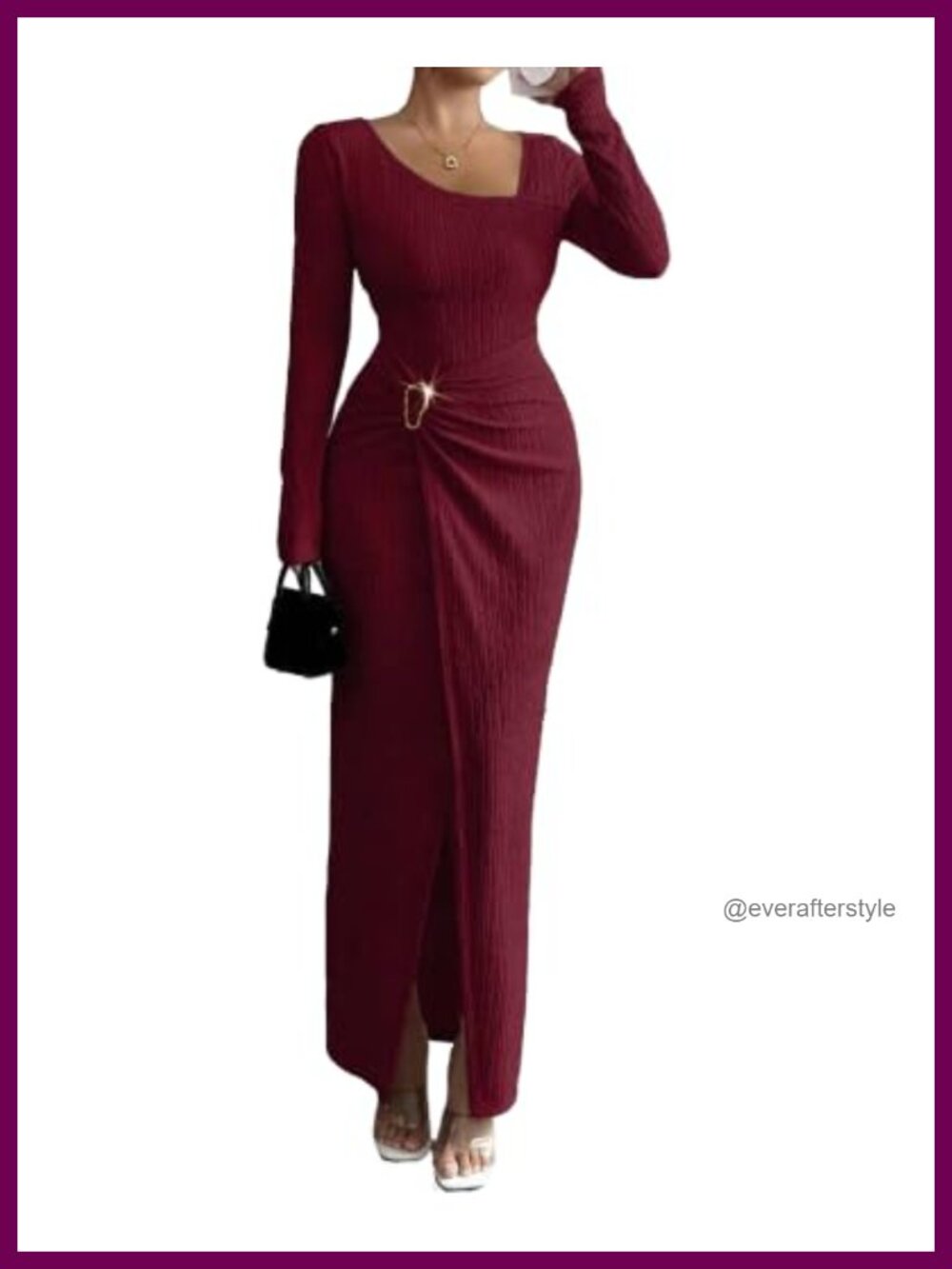 Womens Long Sleeve Bodycon Maxi Dress Square Neck Slit Formal Wedding Guest